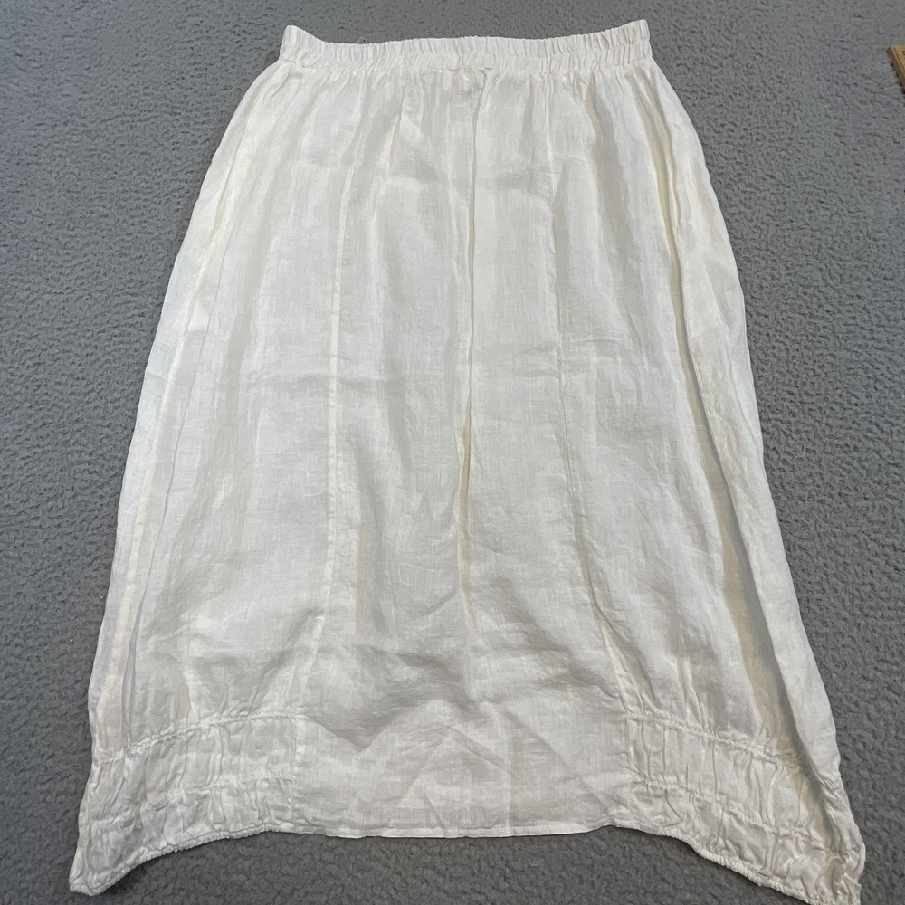 LUUKAA Skirt Womens US 16 White Linen A-Line Elastic Waist Pockets Unlined